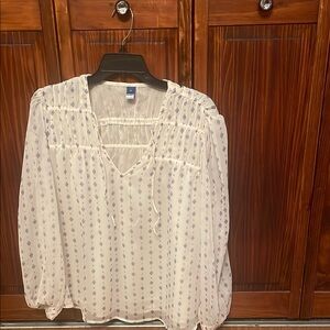 Old Navy Cream 3/4 Sleeve Tie Front Blouse